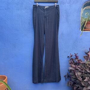 by anthropologie navy linen blend belled leg trousers